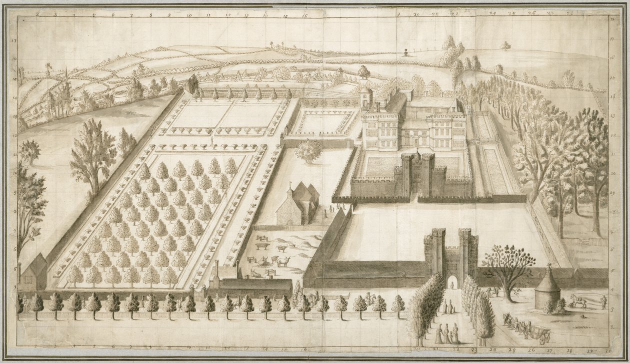 Lullingstone-kastély, 1670 körül (toll és tinta mosás papíron) alkotó: English School