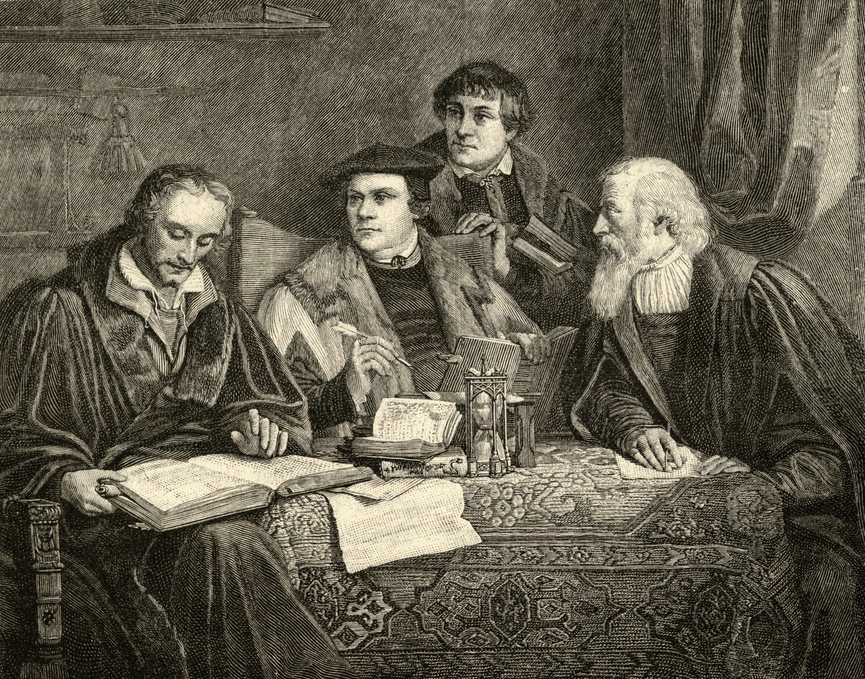 Luther (1483-1546) Melancthon (1497-1560) Pomeranus (1485-1558) és Cruciger (1504-48) bibliafordító alkotó: English School