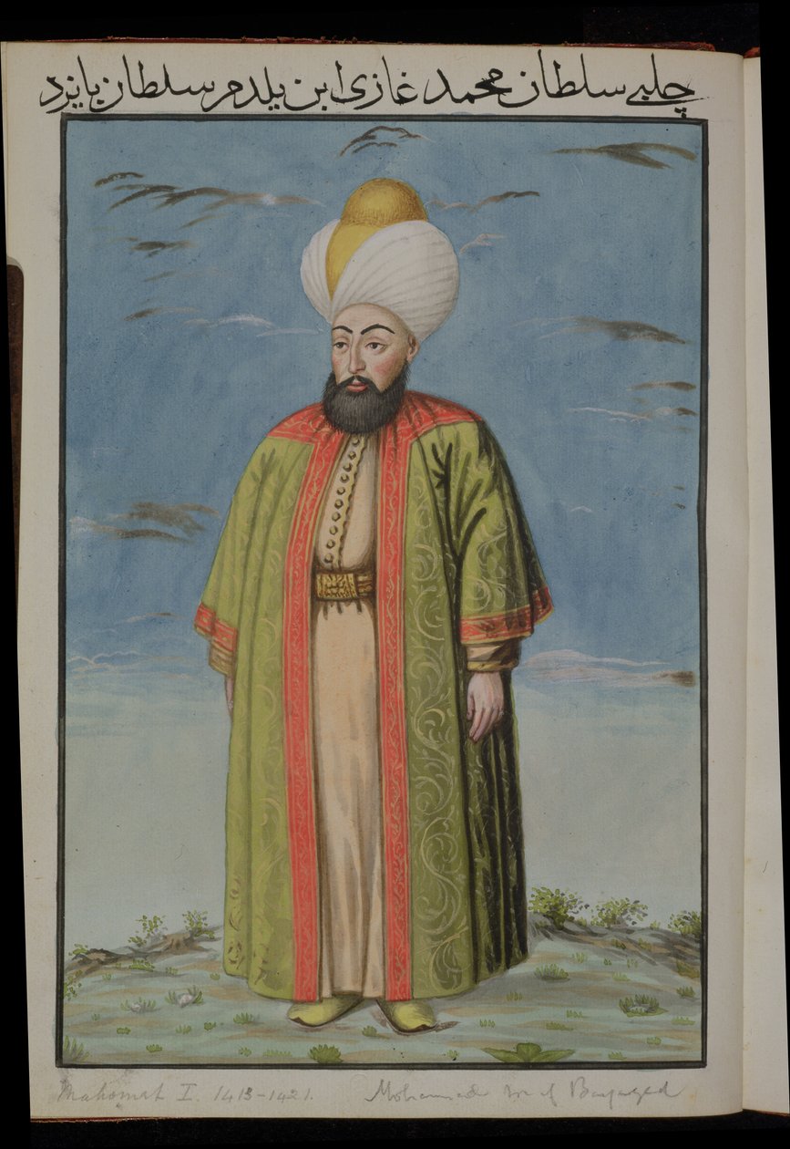 Mahomet (Mehmed) I (1387-1421), szultán 1413-21, a Törökországi császárok portréiból, 1808 (wc) alkotó: English School