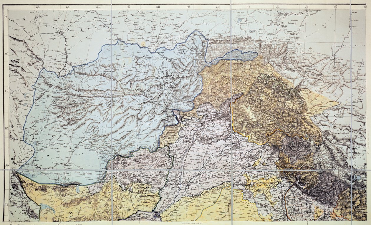 Afganisztán térképe, 1898 (színes metszet) alkotó: English School