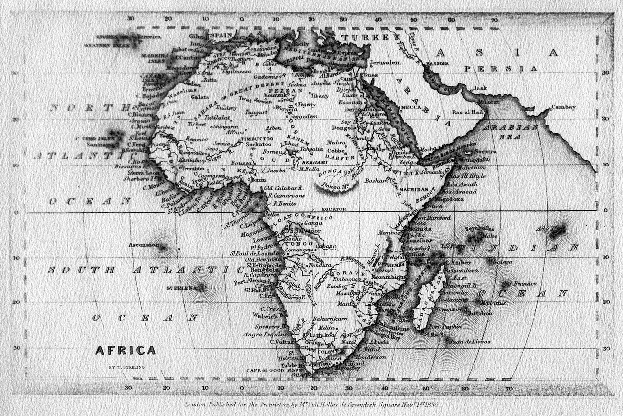 Afrika térképe, Thomas Stirling gravírozása, Edward Bull kiadója, 1830 alkotó: English School
