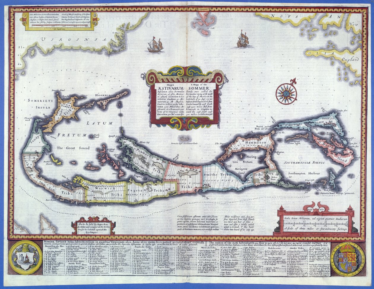 Bermuda térképe (színes gravírozás) alkotó: English School
