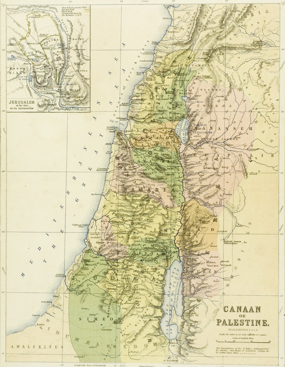 Kánaán vagy Palesztina térképe, kiadó: A.K. Johnstone alkotó: English School