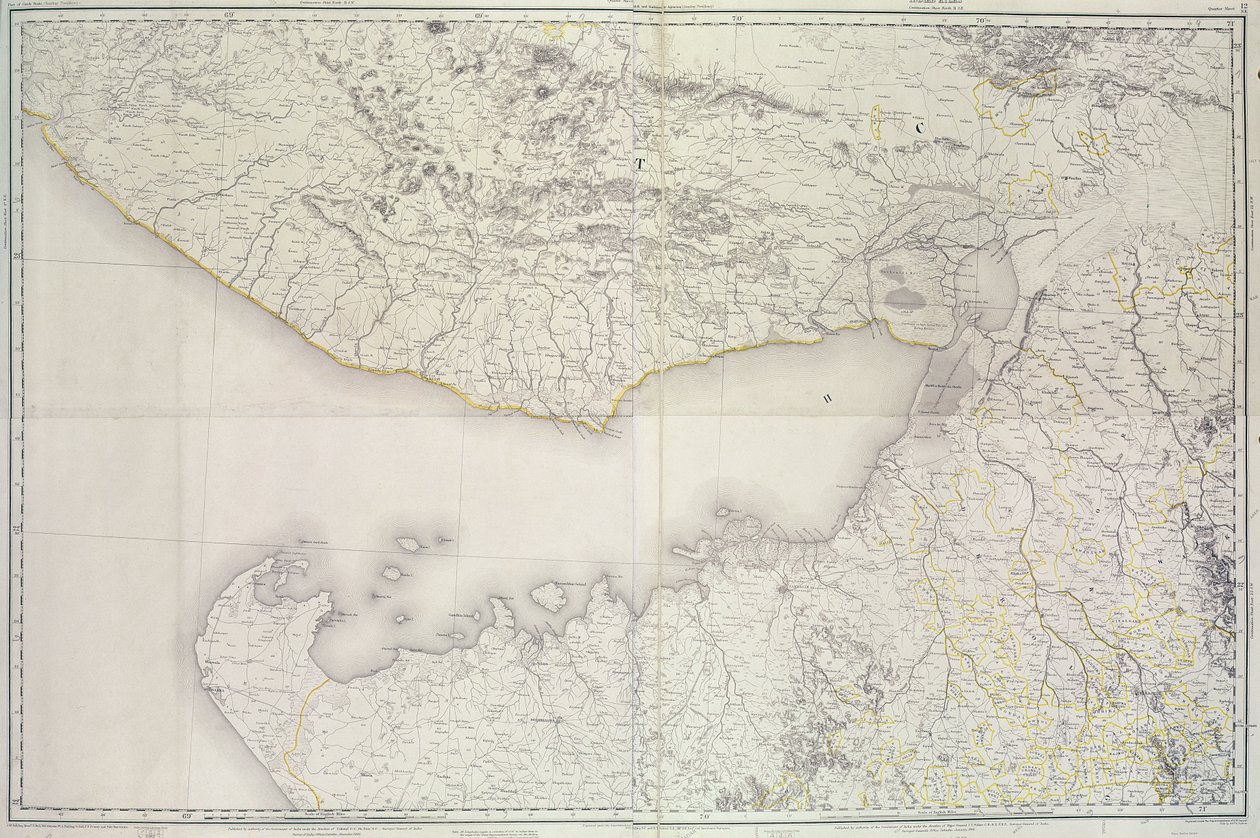 Cutch és Kathiawar térképe, amelyet G.C. ezredes vezette. de Pree, S.C., India főfelügyelője, 1885 alkotó: English School