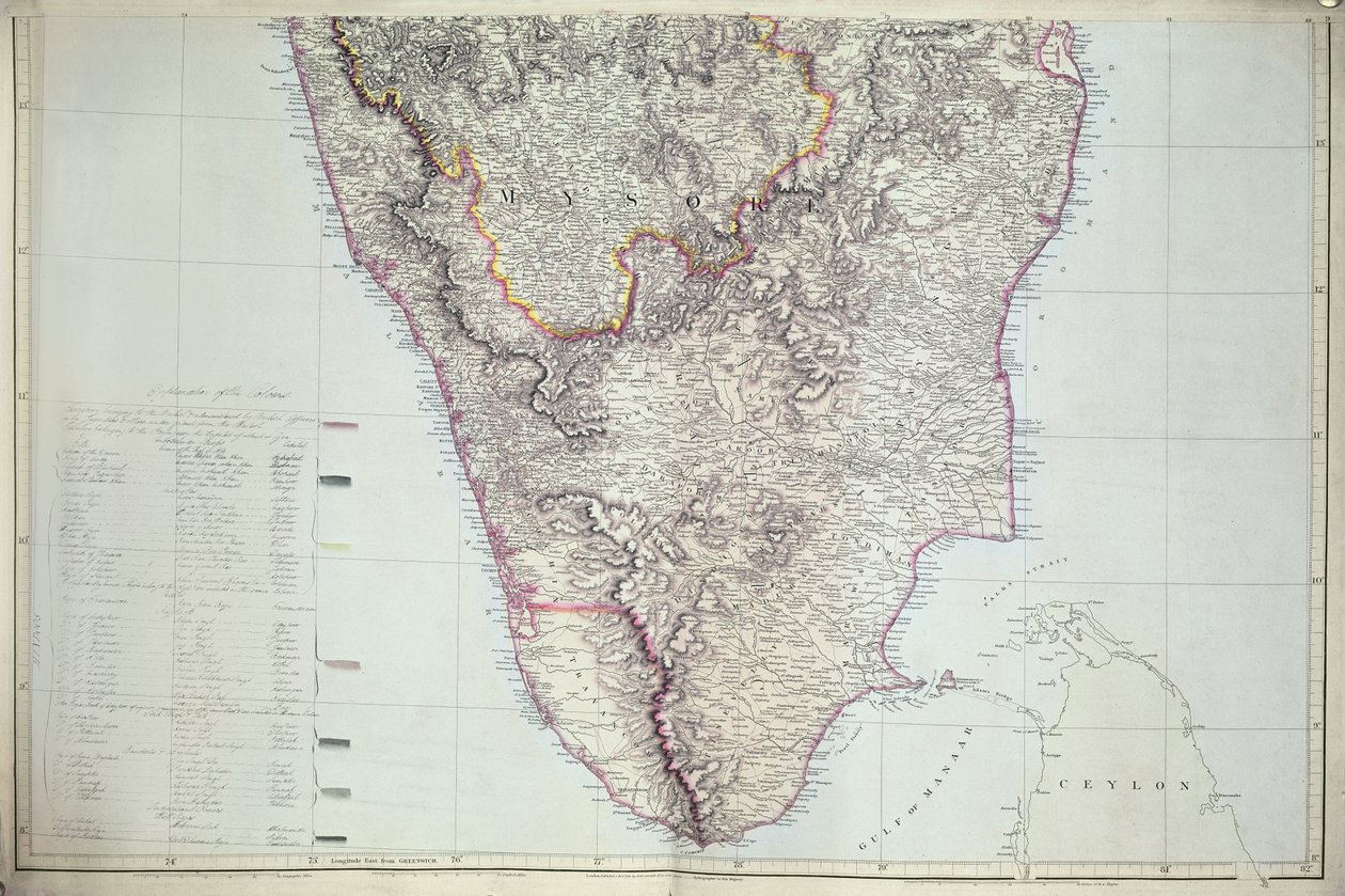 Dél-India térképe, 1816 (kézzel színezett metszet) alkotó: English School