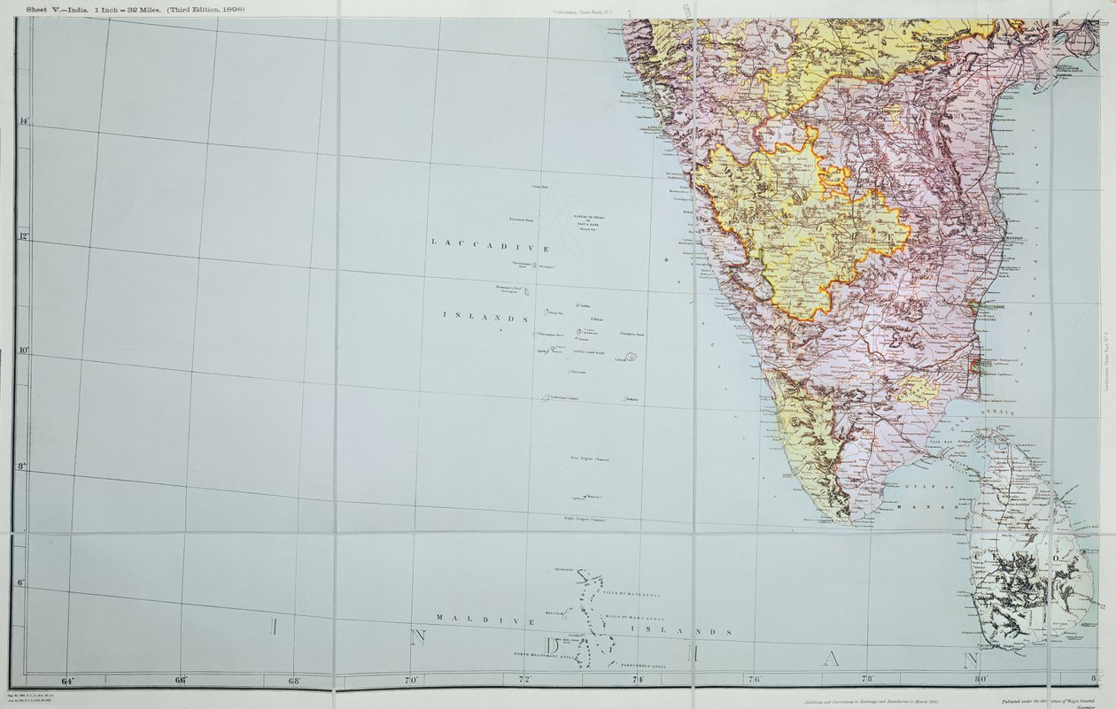 Dél-India térképe, 1898 (színes litográfia) alkotó: English School