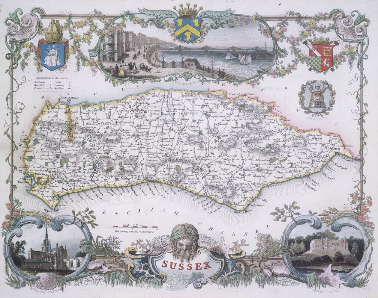 Sussex térképe (színes gravírozás) alkotó: English School