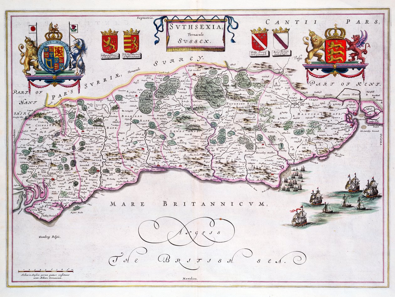 Sussex térképe (kézzel színezett gravírozás) alkotó: English School