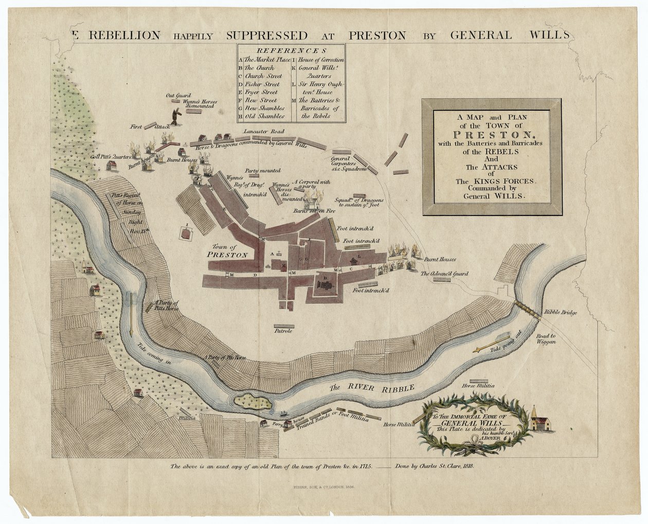 Az 1715-ös, 1818-as prestoni csata térképe (kézzel színezett metszet) alkotó: English School