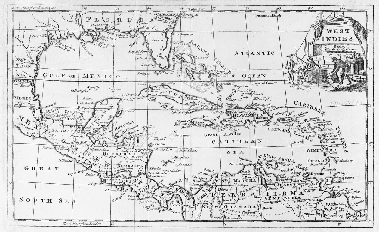 Nyugat-India, Florida és Dél-Amerika térképe alkotó: English School