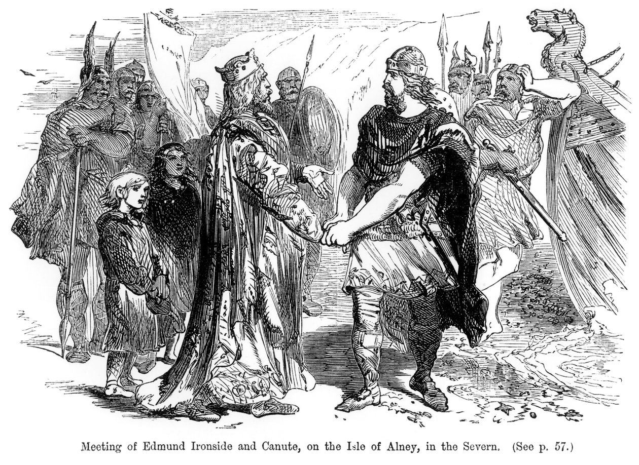 Edmund Ironside (981-1016) és Canute (994-1035) találkozása Alney szigetén a Severnben 1016-ban alkotó: English School