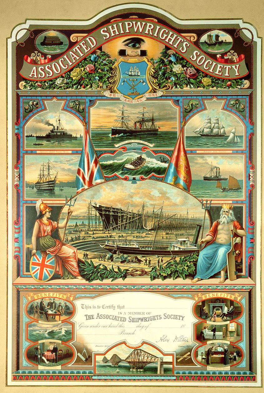 Az Associated Shipwrights Society tagsági bizonyítványa alkotó: English School