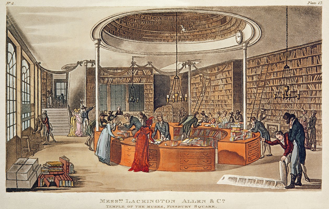 Lackington urak, Allen és Társa. Múzsák temploma, Finsbury Square, London, 1809 (kézzel színezett rézkarc akvatintával) alkotó: English School