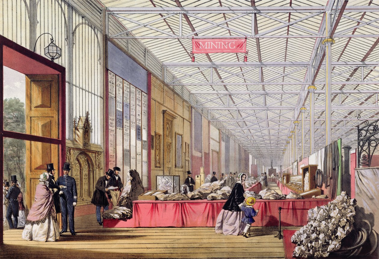 Ásványok: kőzeteket és kristályokat bemutató galéria az 1851-es Nagy Kiállításon, a "Dickinson