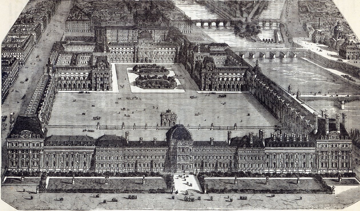 Modern kilátás a Tuileriákra és a Louvre-ra, Párizs, 1845 alkotó: English School