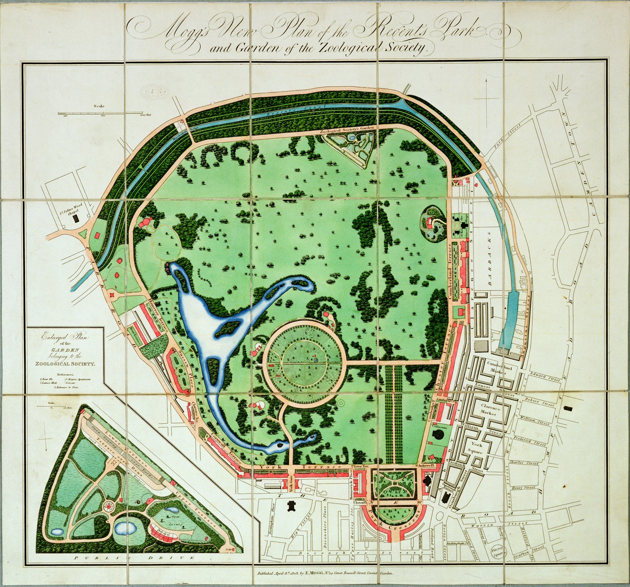 Moggs New Plan of the Regents Park and Garden of the Zoological Society, pub. Edward Mogg, 1828 alkotó: English School