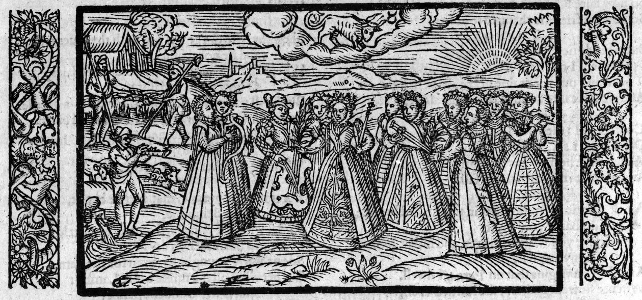 Április hónap Edmund Spenser (1552-1599) „The Shepheardes-naptárából”, az 1579-ben kiadott eredeti fakszimile alkotó: English School