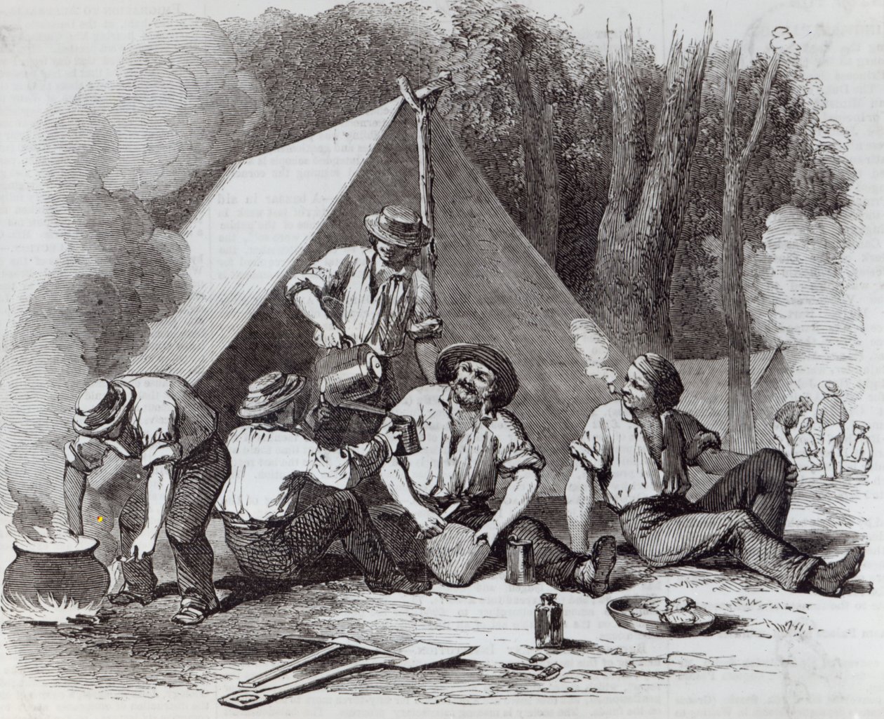 Alexander-hegyi aranyásók az esti rendetlenségben, a The Illustrated London News-ból, 1852 alkotó: English School