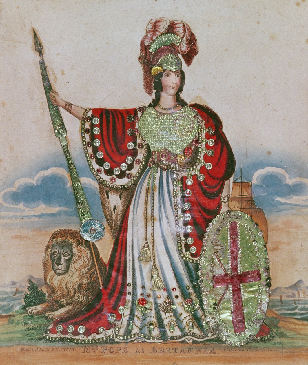 Mrs. Pope mint Britannia (metszet és kollázs) alkotó: English School