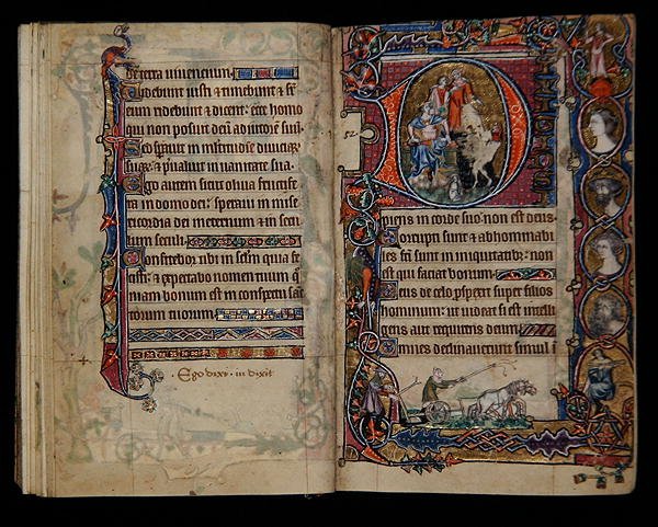 Ms 1-2005, ff.76v-77r: Dávid és a bolond, történészi kezdetű Macclesfield Psalter, Use of Sarum, East Anglia, 1330 körül alkotó: English School