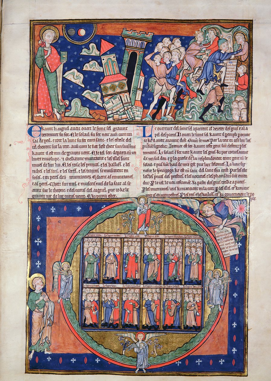 Ms R.16.2 fol.7a A hatodik pecsét, a Szentháromság-apokalipszisből, 1250 körül alkotó: English School