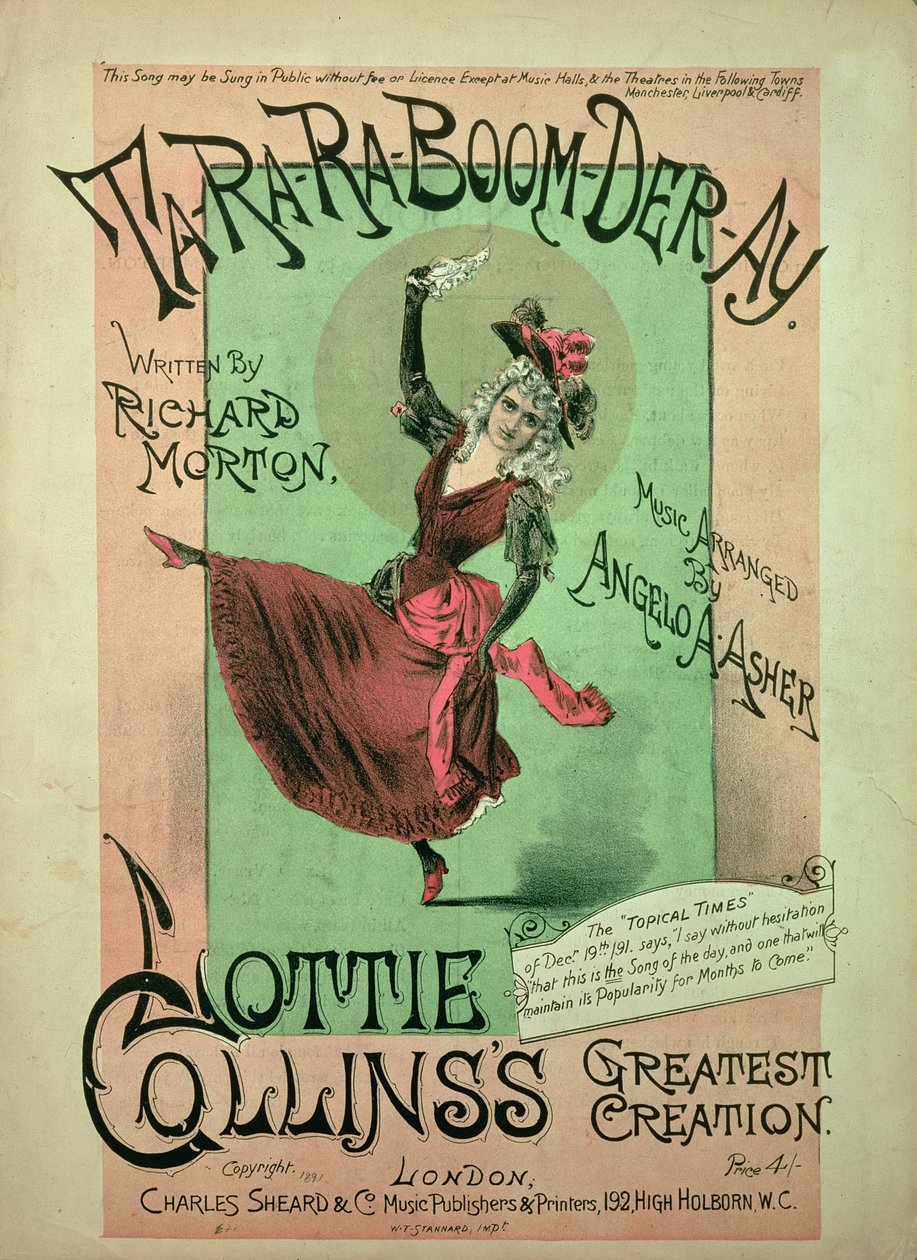 Ta-Ra-Ra-Boom-Der-Ay zenei borítója, kiadó: Charles Sheard & Co, 1891 alkotó: English School