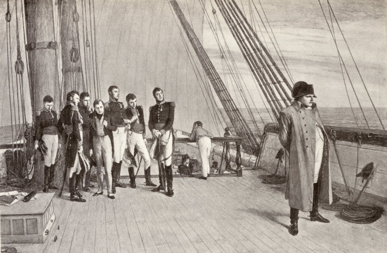 Napóleon (1769-1821) a Bellerophon fedélzetén alkotó: English School