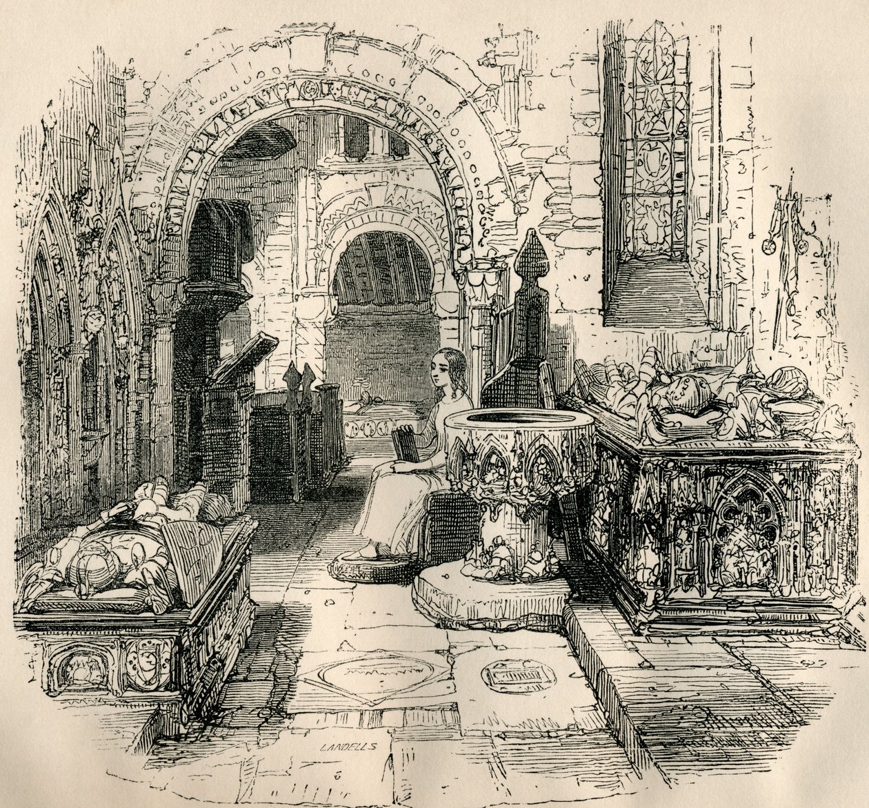 Nell Trent a régi templomban ül, Charles Dickens „The Old Curiosity Shop”-ból alkotó: English School