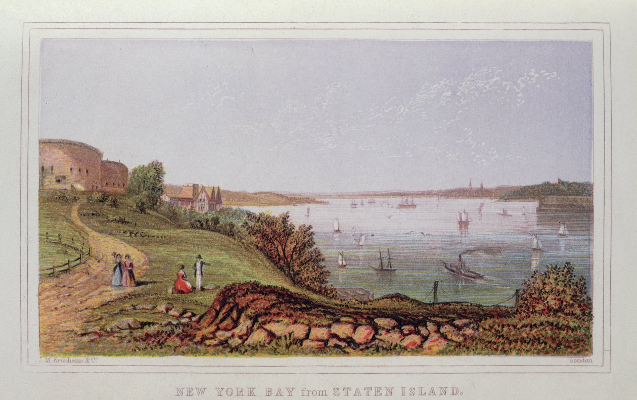 New York-öböl Staten Islandről, metszett M. Kronheim and Co., London alkotó: English School