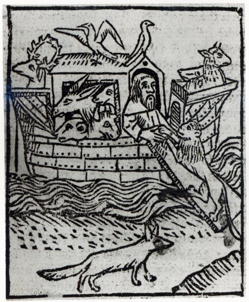 Noé bárkája, illusztráció a Jacobus de Voragine által összeállított és William Caxton által kiadott „Golden Legend”-ből, 1483 alkotó: English School