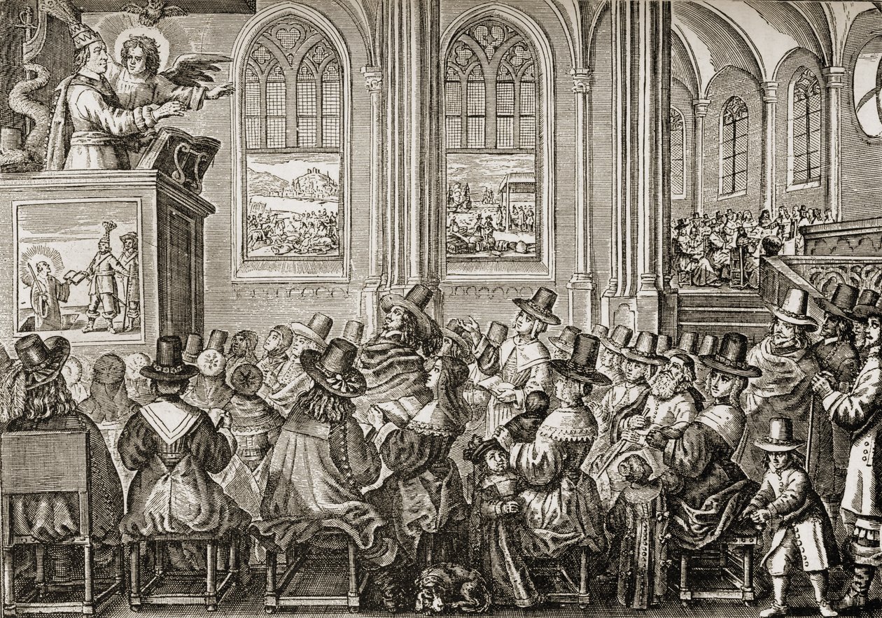Oliver Cromwell (1599-1658) egy puritán gyülekezetnek prédikál alkotó: English School