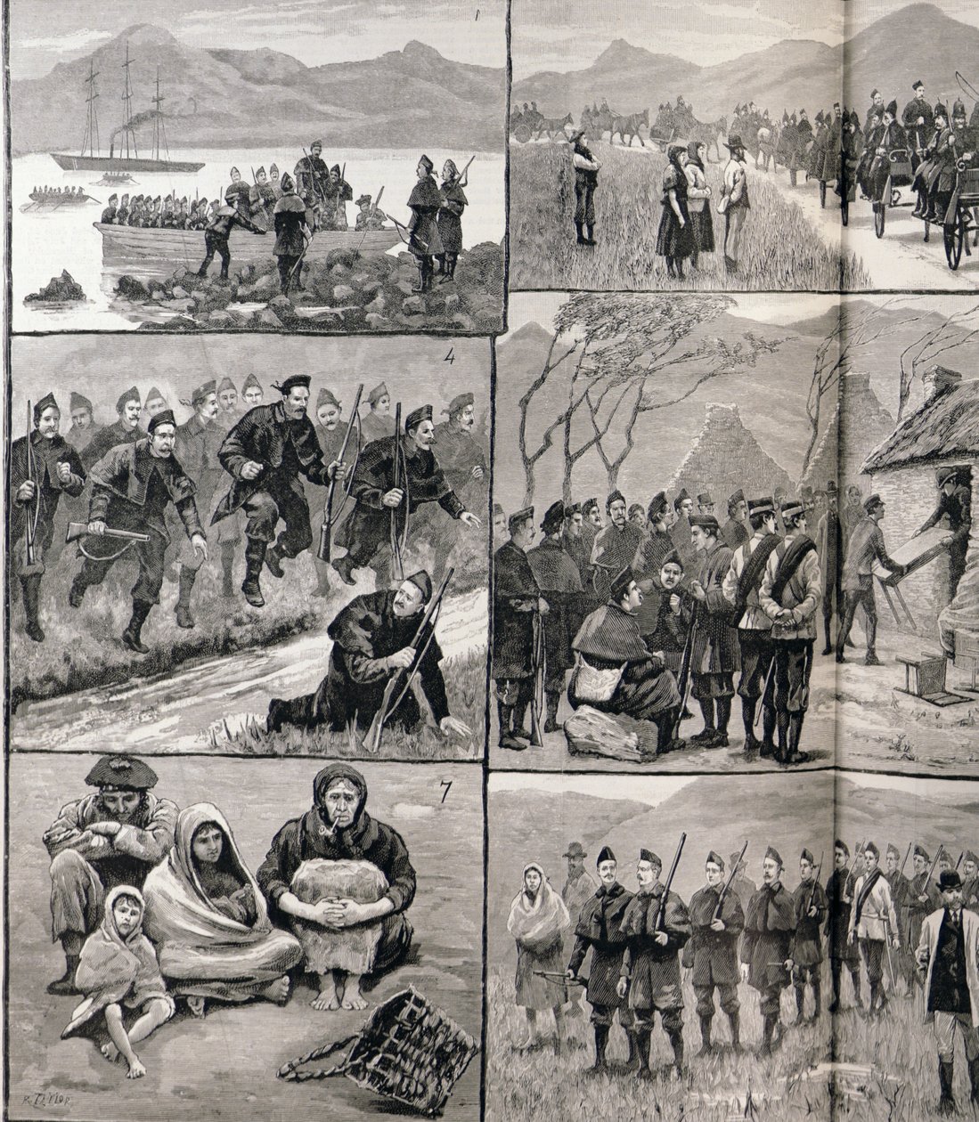 A kilakoltatási vámról Írországban: Galway-i vázlatok a katonai és rendőri erőkkel, a „The Illustrated London News”-ból, 1886. január 5. (127867. részlet) alkotó: English School