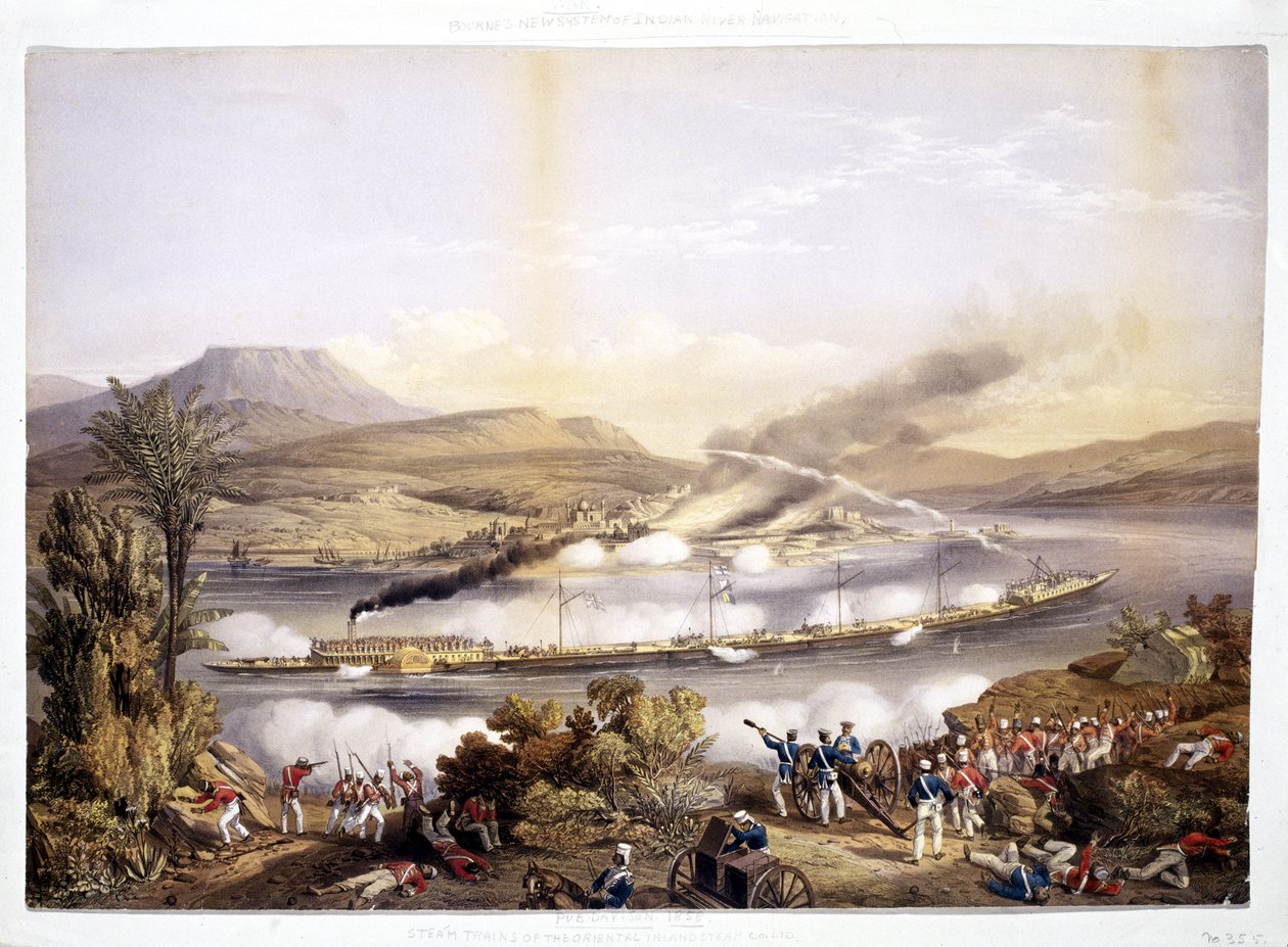 Lapátos gőzhajó és bárkák, a System of Indian River Navigation, John Bourned, 1858 alkotó: English School