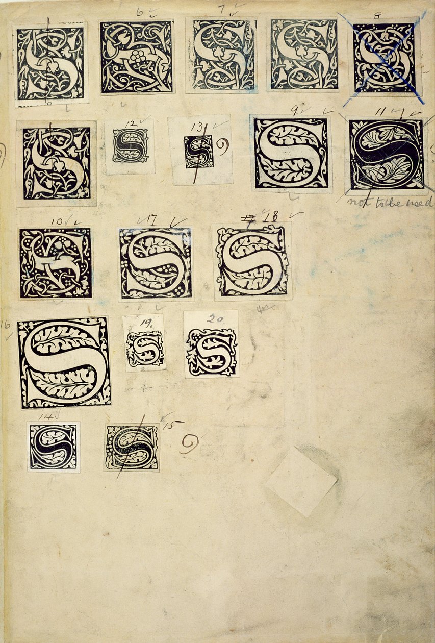 Oldal egy mintakönyvből próbabetűmintákkal, a Kelmscott Presstől (fatömbnyomat) alkotó: English School