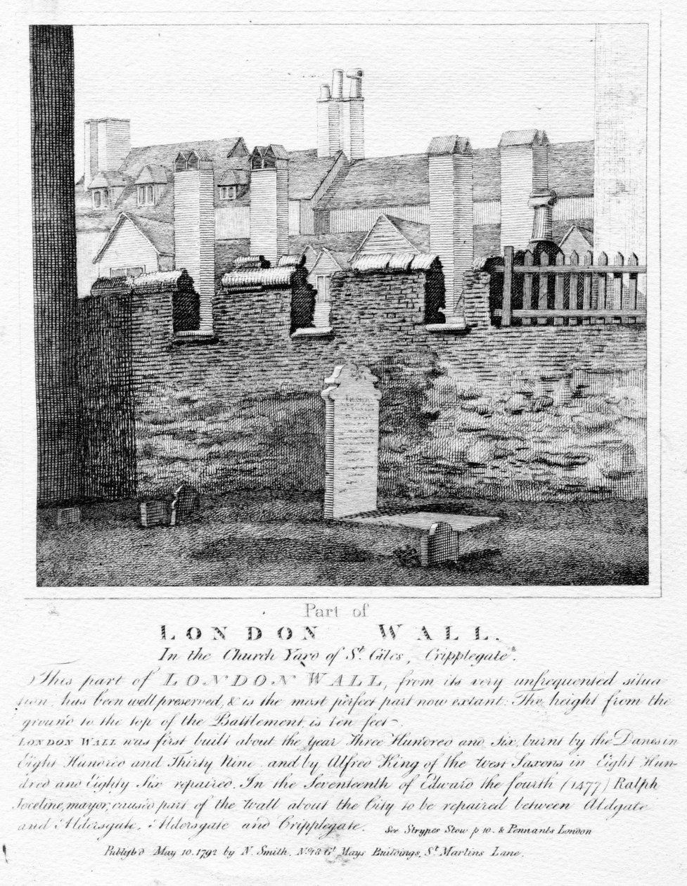 A London Wall része, St. Giles templom udvarában, Cripplegate, 1792-ben alkotó: English School