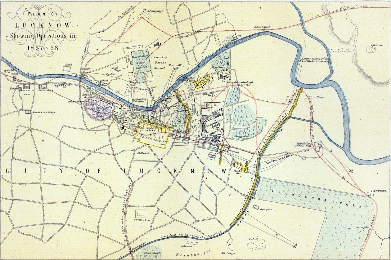 Lucknow terve az 1857-58-as hadműveletekkel, pub. William Mackenzie, 1860 körül alkotó: English School