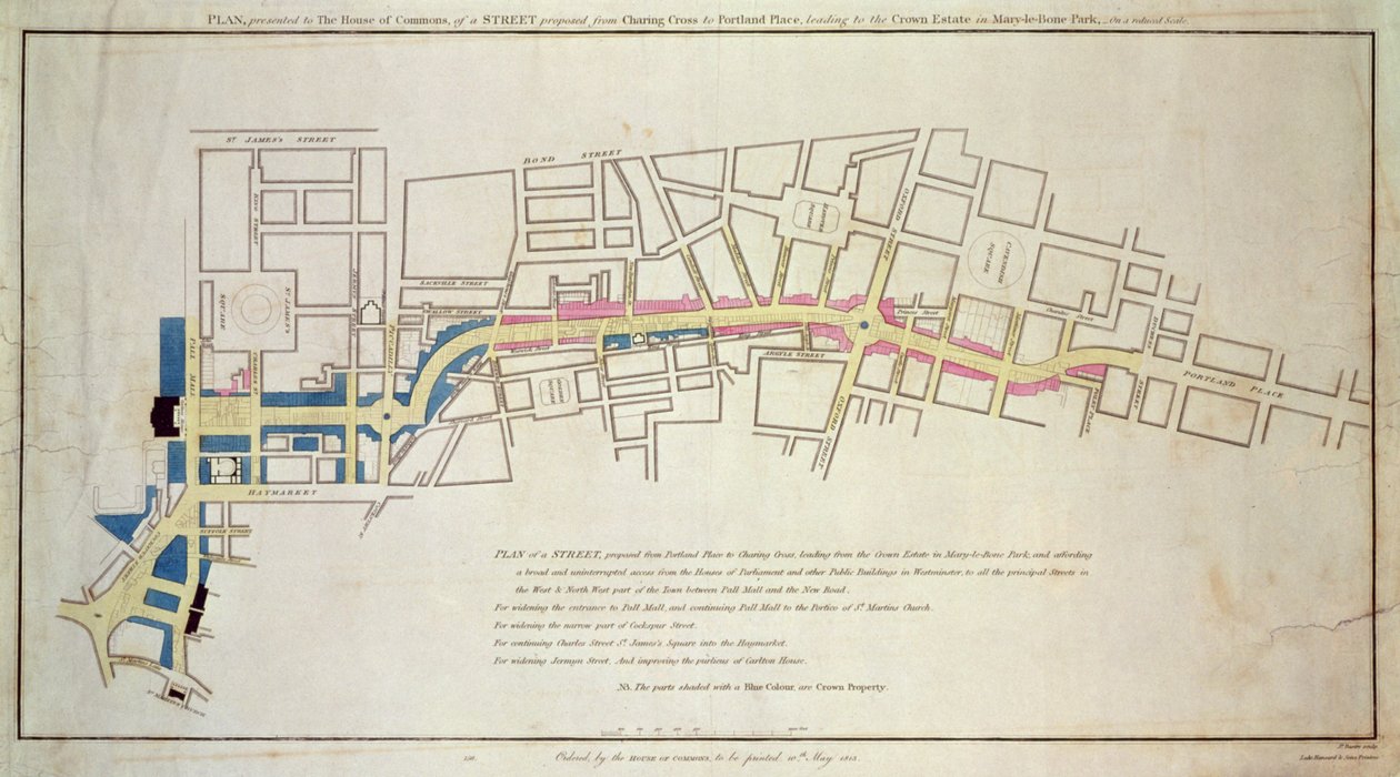 A Charing Crosstól a Portland Place-ig tartó tervezett utca terve, 1848 alkotó: English School