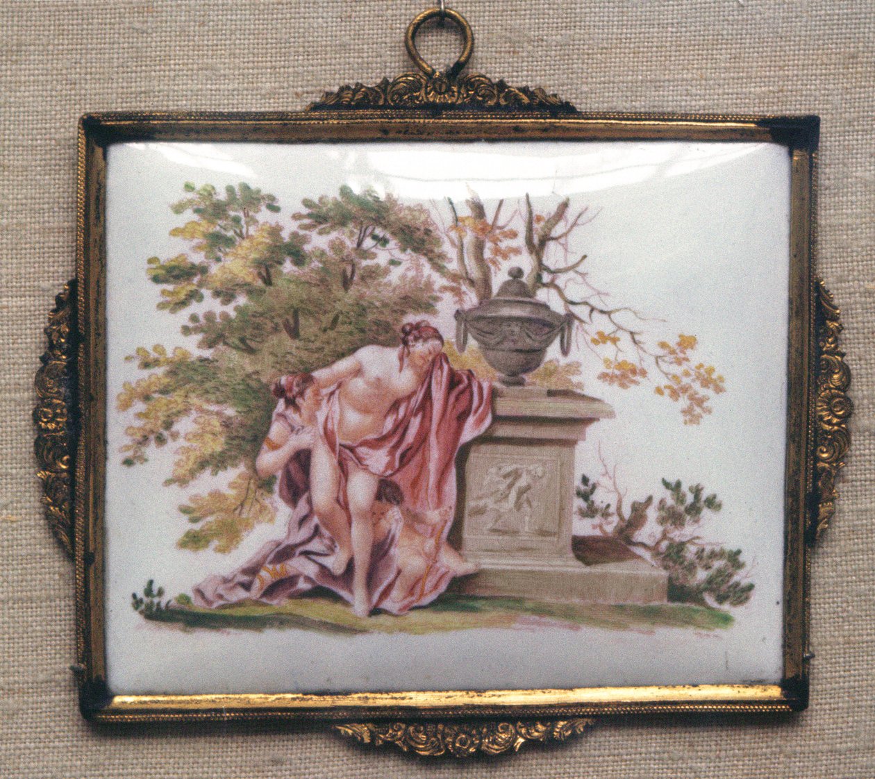 Vénuszt és Adonist ábrázoló emléktábla, Birmingham, 1755-60 körül (kerámia) alkotó: English School