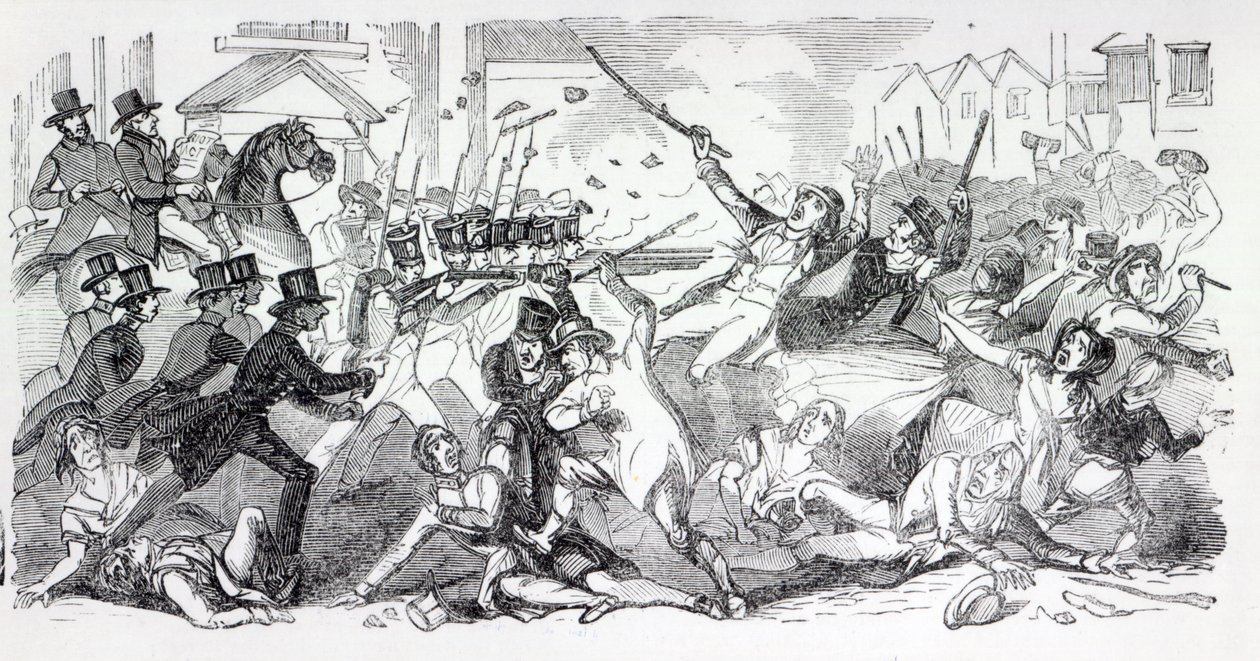 Plug Plot Riot in Preston, illusztráció a „The Illustrated London News”-ból, 1842. augusztus alkotó: English School