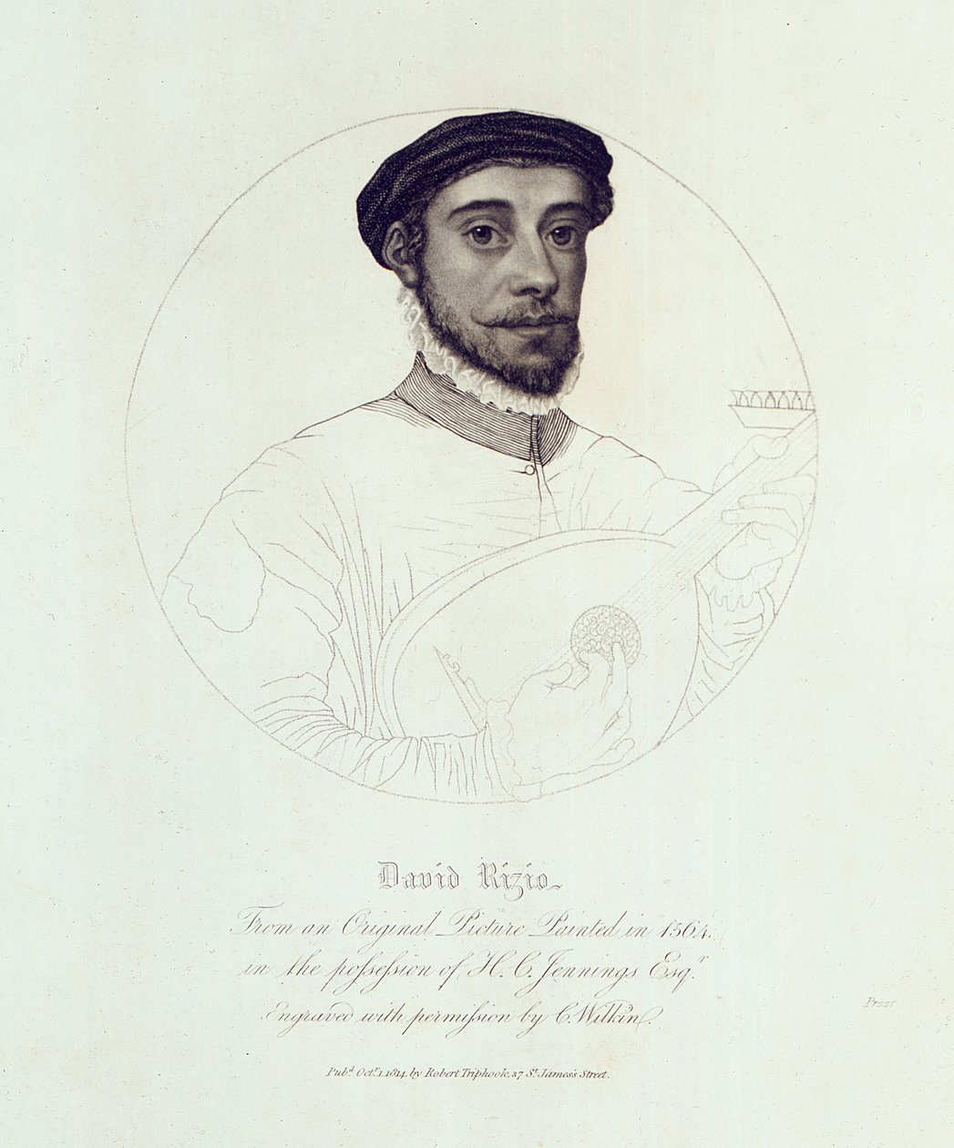 David Rizio portréja, 1564-ben festett eredetiről, C. Wilkin metszete, kocsma. London, 1814 alkotó: English School