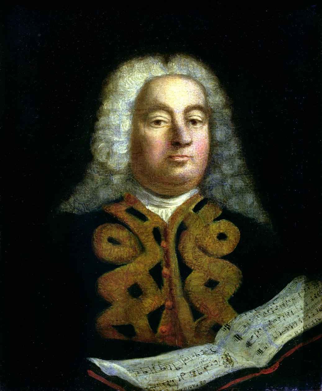George Frederick Handel (1685-1759) portréja a Messiás másolatával, 1749 körül alkotó: English School