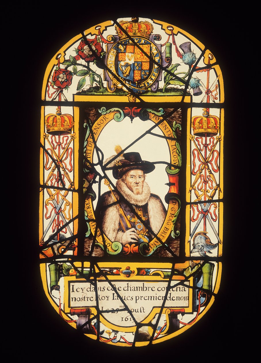 I. Jakab portréja (1566-1625) 1619 (üveg) alkotó: English School
