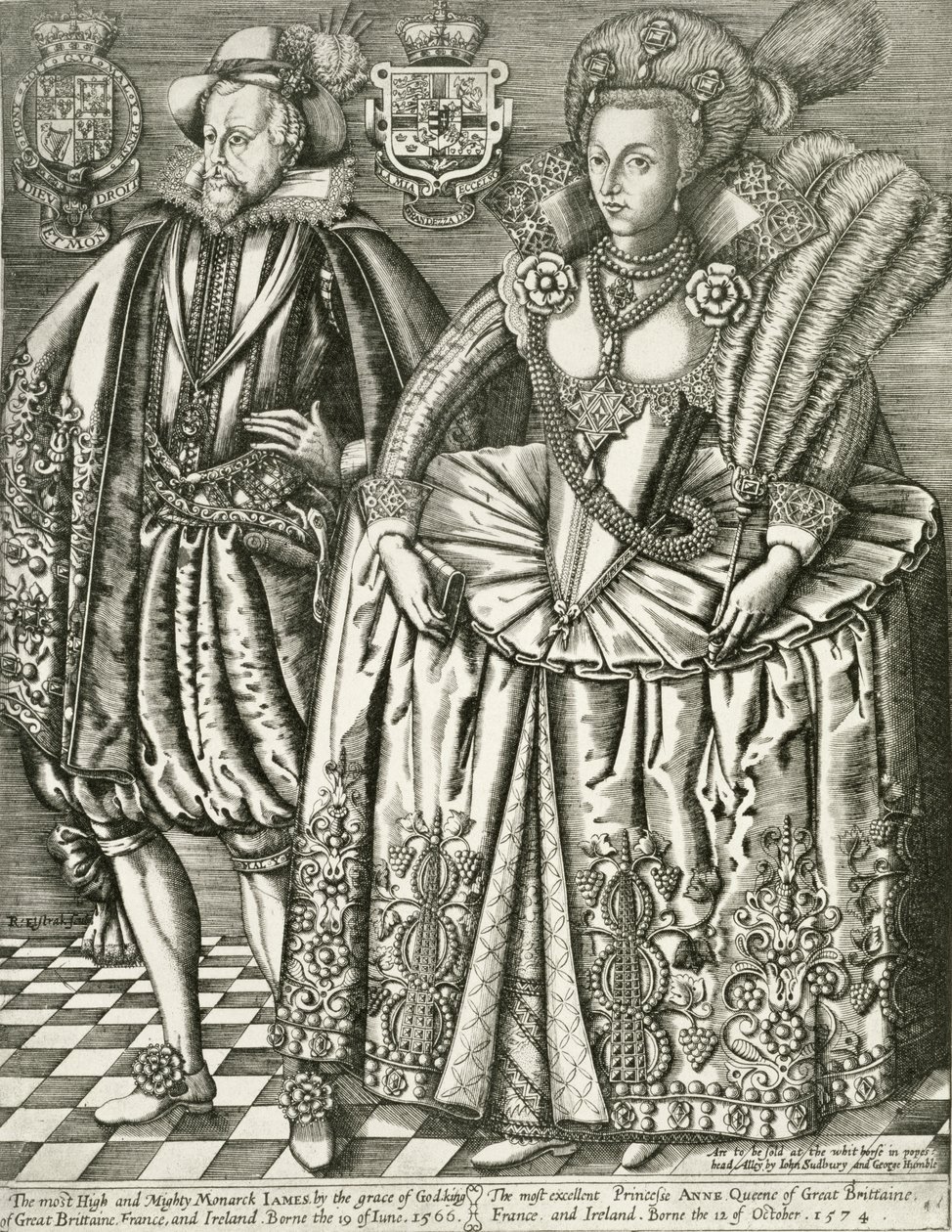 I. Jakab (1566-1625) és Dán Anna (1574-1619) portréja a Királyok könyvéből, Renold Elstrack (1571-kb. 1630) metszete 1618 alkotó: English School