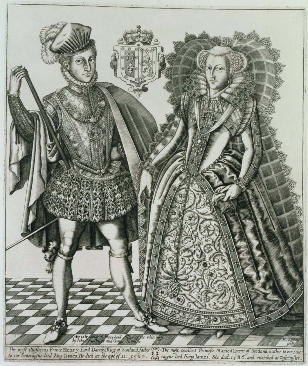 Mary, skót királynő (1542-87) és Henry Stewart, Lord Darnley (1545-67) portréja a Királyok könyvéből, metszett Renold Elstrack (1571-1630 körül) 1618 alkotó: English School