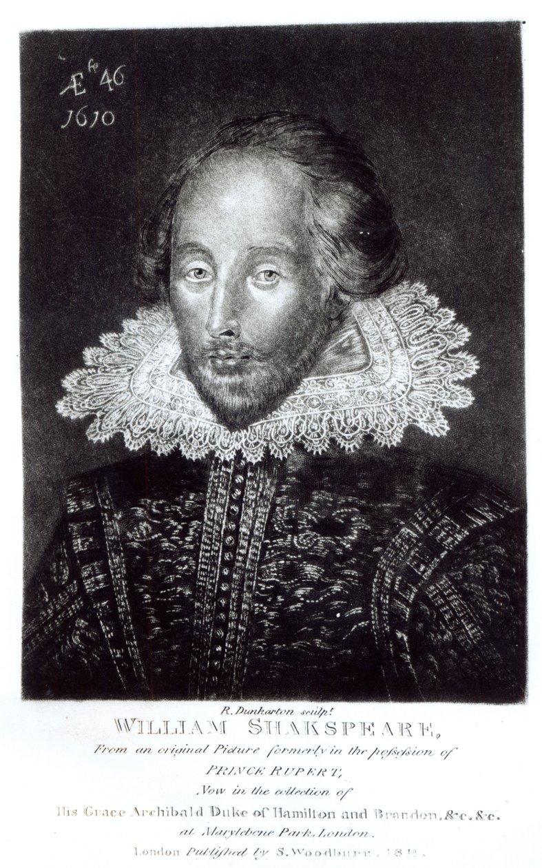 William Shakespeare (1564-1616) portréja, Robert Dunkarton (1744-1817) metszete, kiadó: S. Woodburn, 1811. alkotó: English School