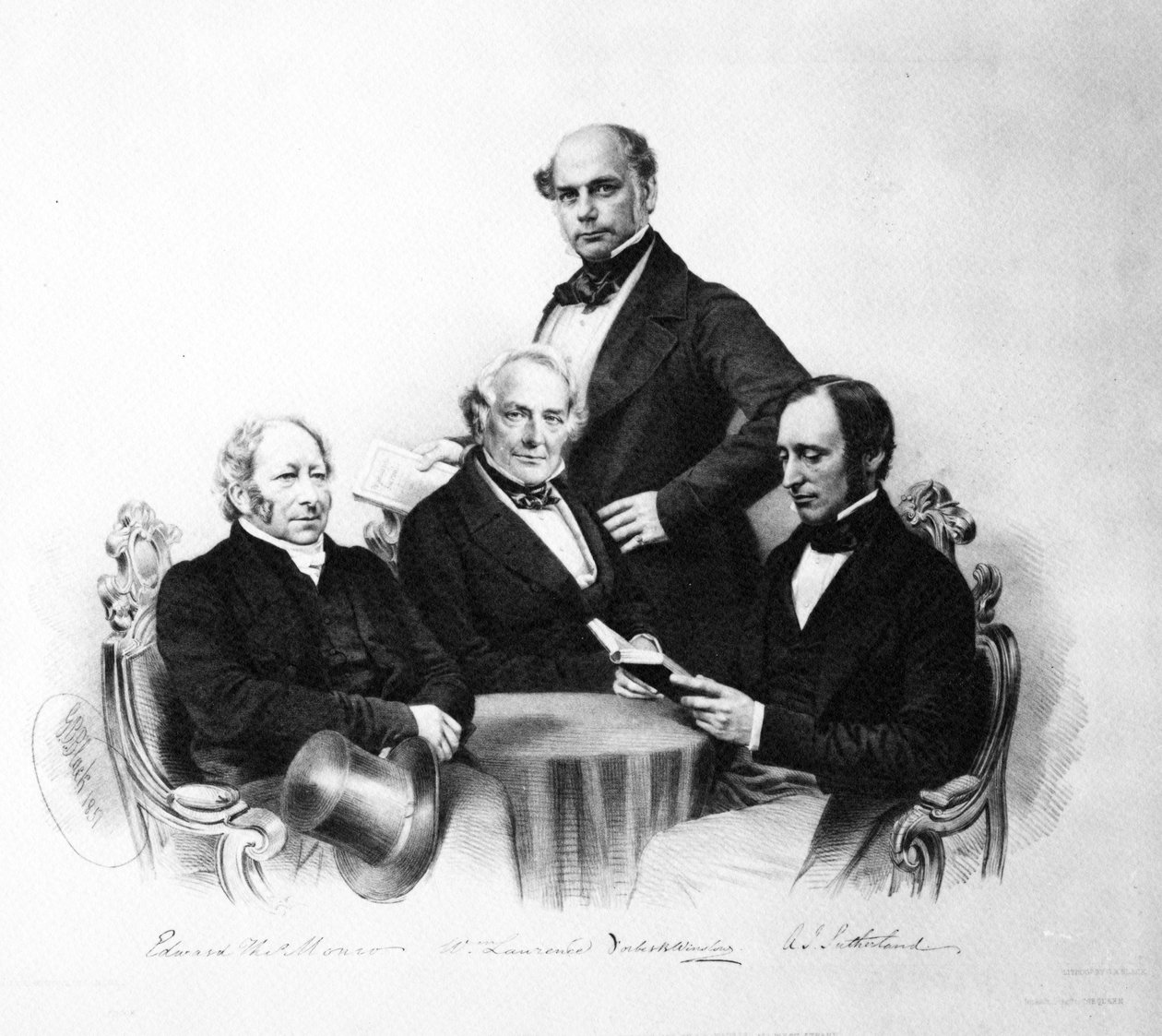 Edward Monro, William Lawrence, Forbes Winslow és A. J. Sutherland orvosok portréja, 1857 alkotó: English School