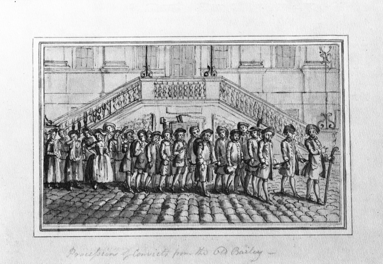 Elítéltek körmenete az Old Bailey-ből, 1750-1800 körül (toll és tinta, valamint szürke mosás papíron) alkotó: English School