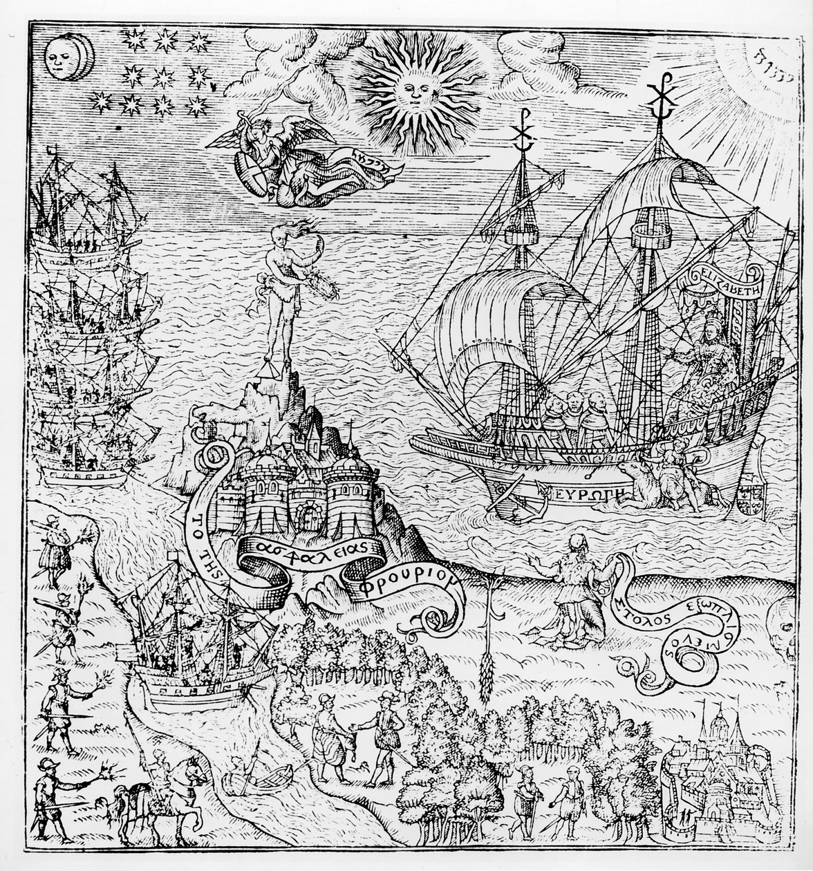I. Erzsébet királynő (1553-1603) egy hajó fedélzetén alkotó: English School