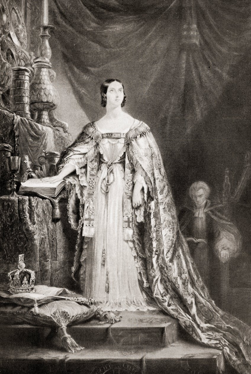 Viktória királynő (1819-1901) letette a koronázási esküt alkotó: English School