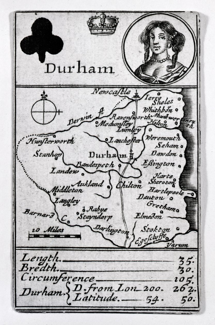 A klubok királynője és Durham térkép, 1675 körül alkotó: English School